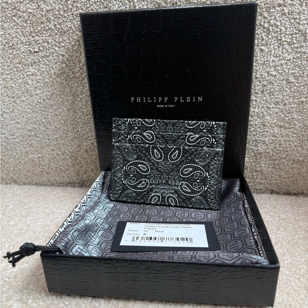 BNWT Philipp Plein Black & White Paisley Leather Credit Cards Holder / Wallet - Picture 6 of 16